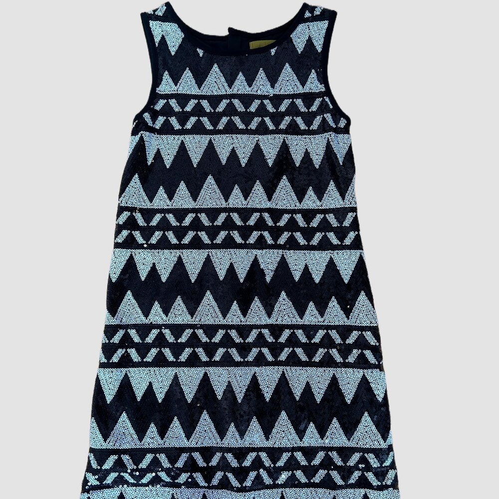 NICOLE MILLER BLACK/WHITE SEQUIN GEOMETRIC DRESS GIRLS SIZE SMALL